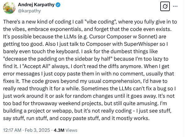 Vibe Coding according to Andrej Karpathy